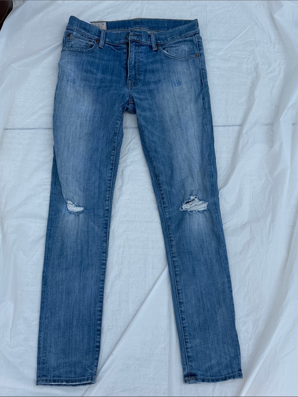 Vintage polo Ralph Lauren Jeans in Faded Blue with Knee Rips Tompkins skinny